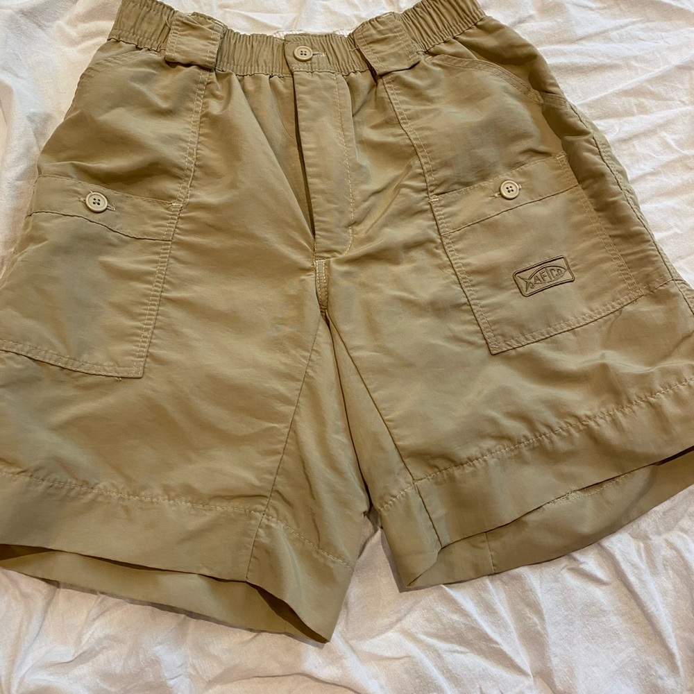 MensBoys AFTCO Khaki Fishing Shorts Sz 28 LIKE NEW